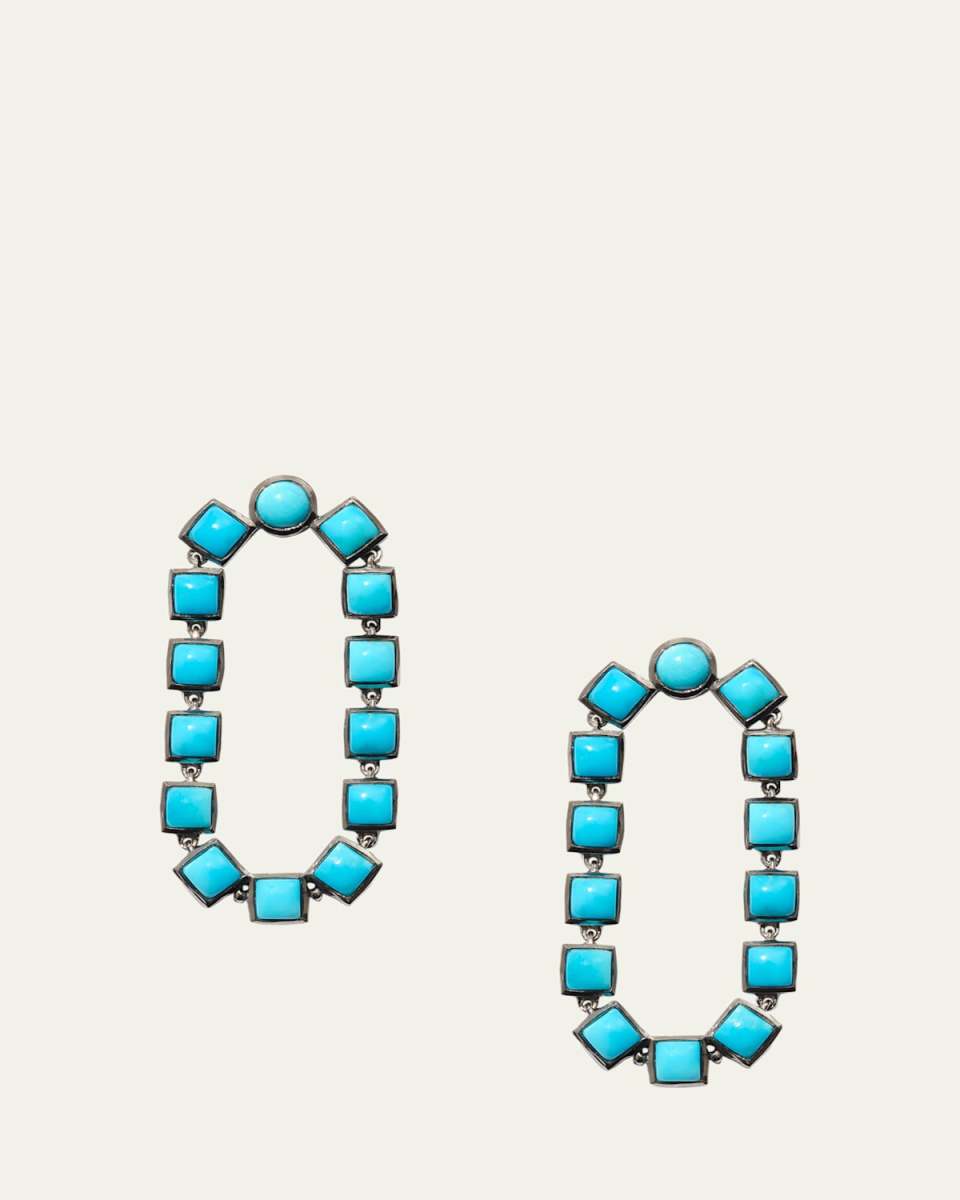 Sterling Silver Loop Earrings with Black Rhodium and Square Turquoise